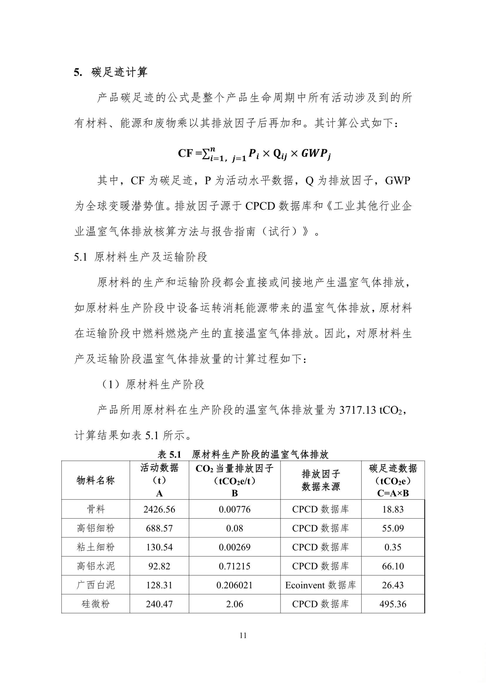 每吨热工窑炉内衬材料的碳足迹评价报告